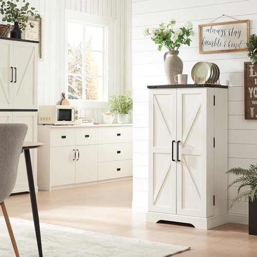 72" Tall Kitchen Pantry, Farmhouse Storage Cabinet with Barn Doors, Organizer, Drawer and Adjustable Shelves, Rustic Wood Cupboard for Kitchen