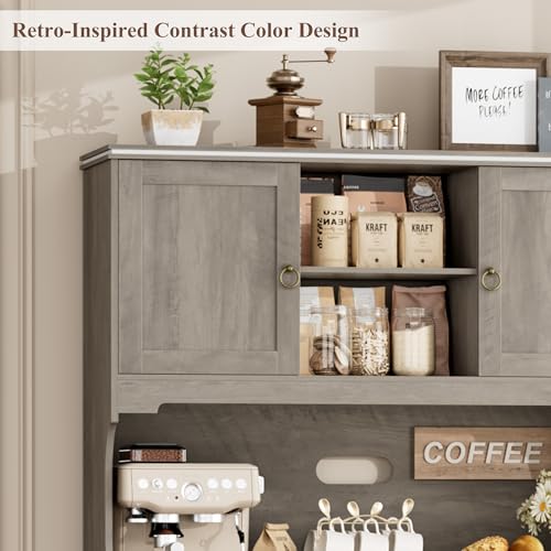 HOSTACK Large Kitchen Pantry Cabinet with Charging Station, 71" Kitchen Hutch Cabinet with Storage Drawers and Countertop
