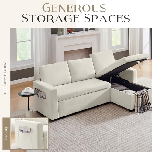 55" 3-in-1 Convertible Sleeper Sofa Bed with Adjustable Backrest - Soft Chenille Futon Couch for Living Room, Office & Apartment, Beige