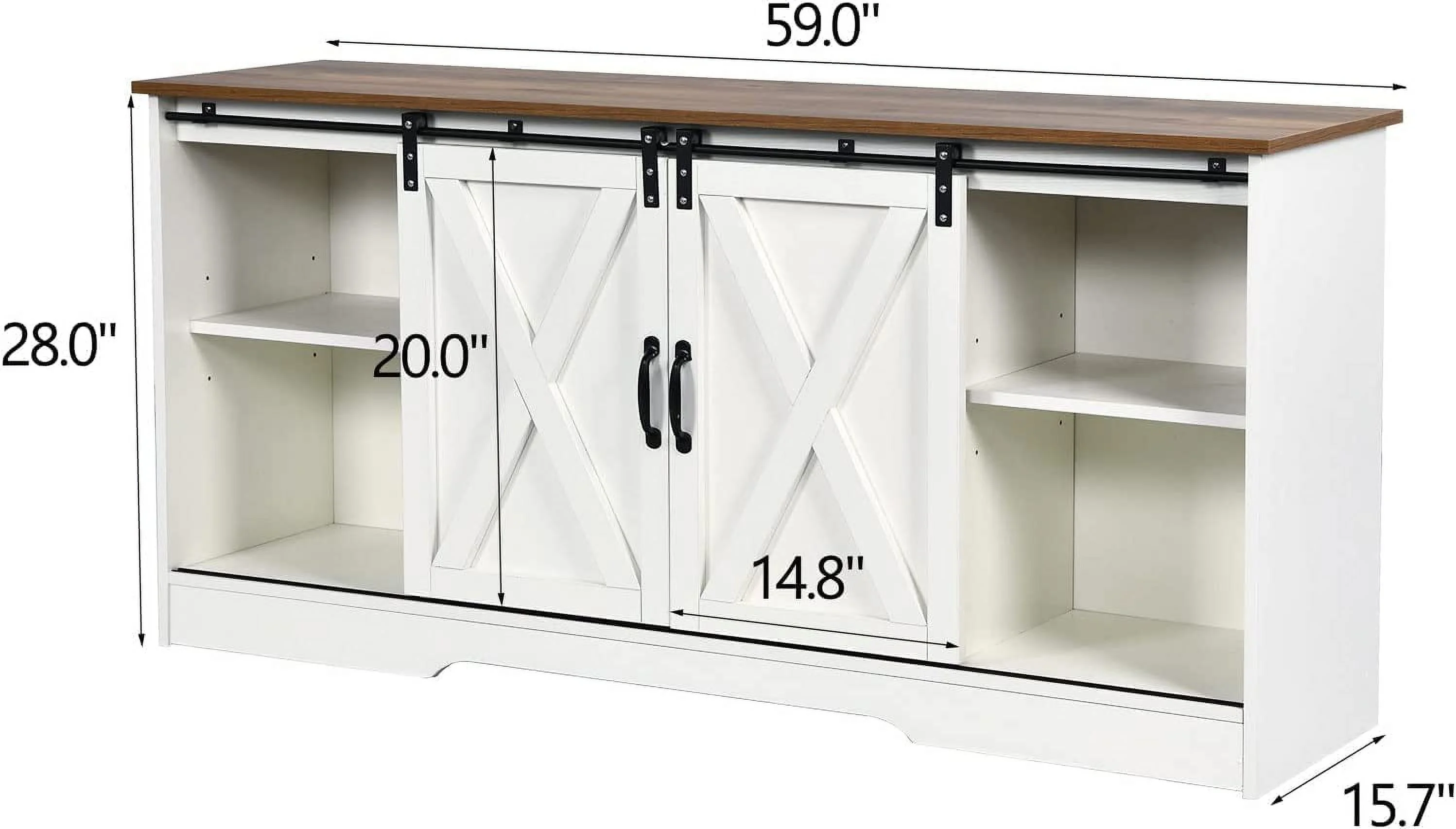 59'' Modern Farmhouse TV Stand for 65 inch TV, Sliding Barn Door Television Stands, Entertainment Center TV Media Console for Living Room, White