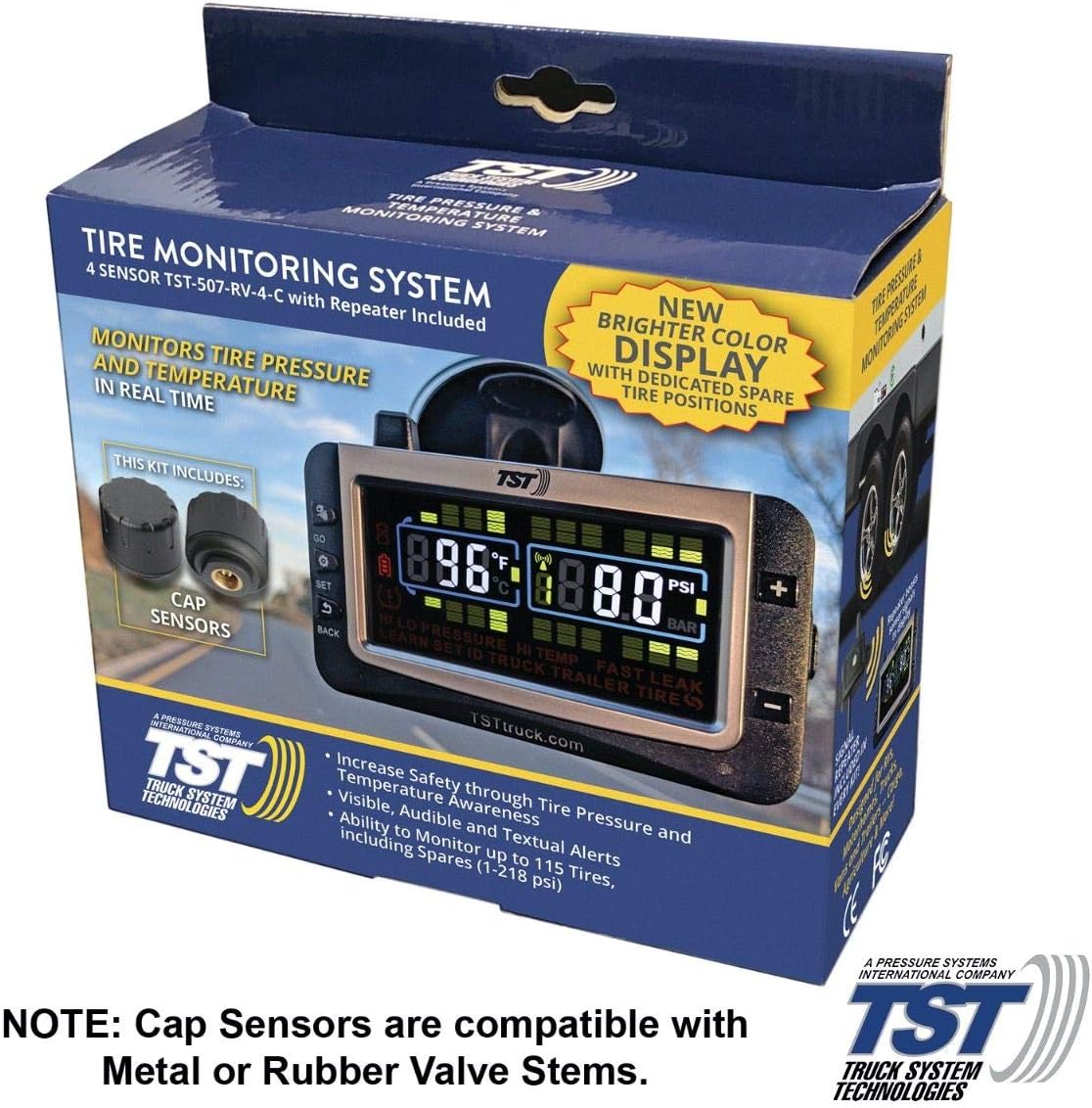 Truck System Technologies TST 507 Series 4 RV Cap Sensor TPMS with Color Display and Repeater (TST-507-RV-4-C)