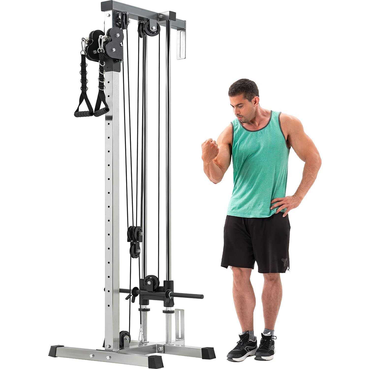 Merax Wall Mount Cable Station with Adjustable Dual Pulley System Pull Down Fitness Station - Sports Supplies Online Store