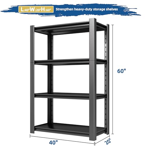 76.6" H Heavy Duty Garage Shelving Unit, 60" W Adjustable Metal Storage Rack, 5-Tier Metal Shelves, 24" D Industrial Shelving for Garage, Basement