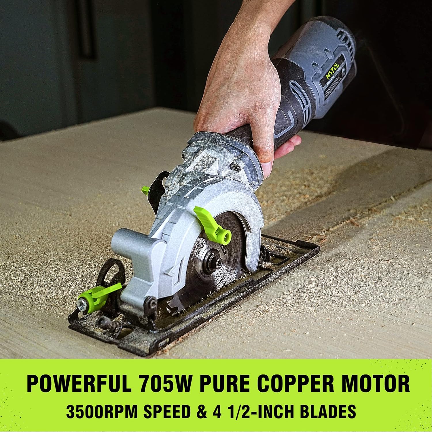 MYTOL 76604 Mini Circular Saw 4 1/2, 705W 5.8A 3500RPM Compact Circular Saw with Guide & Scale Ruler, Cutting Depth 1-11/16(90°)