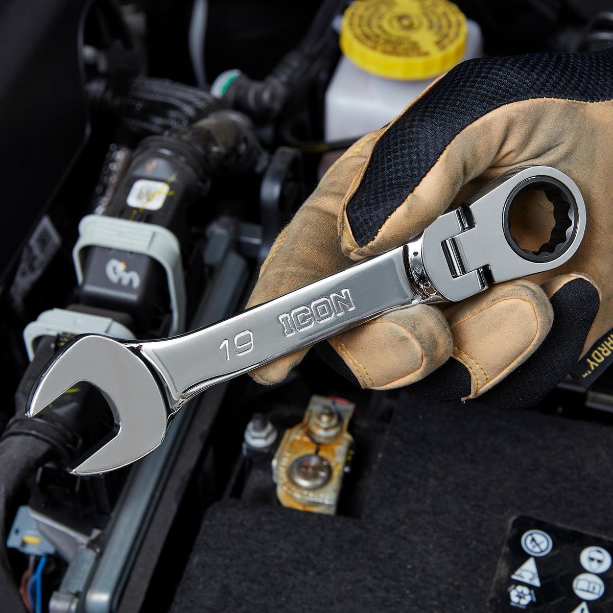 ICON Professional Stubby Flex Head Metric Ratcheting Combination Wrench Set, 10-Piece