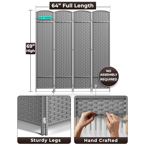 Sorbus 8-Panel Black Room Divider with Double Hinged Panels, 6 ft Tall Folding Privacy Screen