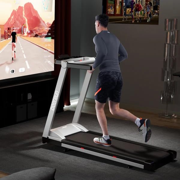 DeerRun Treadmills for Home with Incline and Handles, 3.5 HP Foldable Treadmill 350 LBS Weight Capacity for Small Spaces