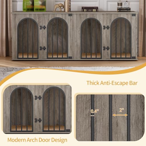 71" Dog Crate Furniture for 2 Dogs, Heavy Duty Indoor Dog Kennel TV Stand, XXL Wooden Dog Cage with Divider for Medium Large Dogs