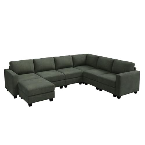 HONBAY Corduroy Modular Sectional Couch with Storage L-Shaped Sectional Couches for Living Room 6 Seater Modular Sofa, Dark Gray