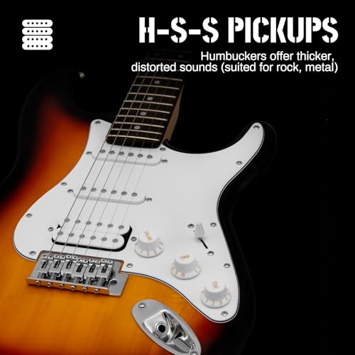 AODSK Electric Guitar with Amp Beginner Kit 39 Inch Solid Body Full Size,All Accessories,Digital Tuner,Six Strings,Four Picks,Tremolo Bar,Strap
