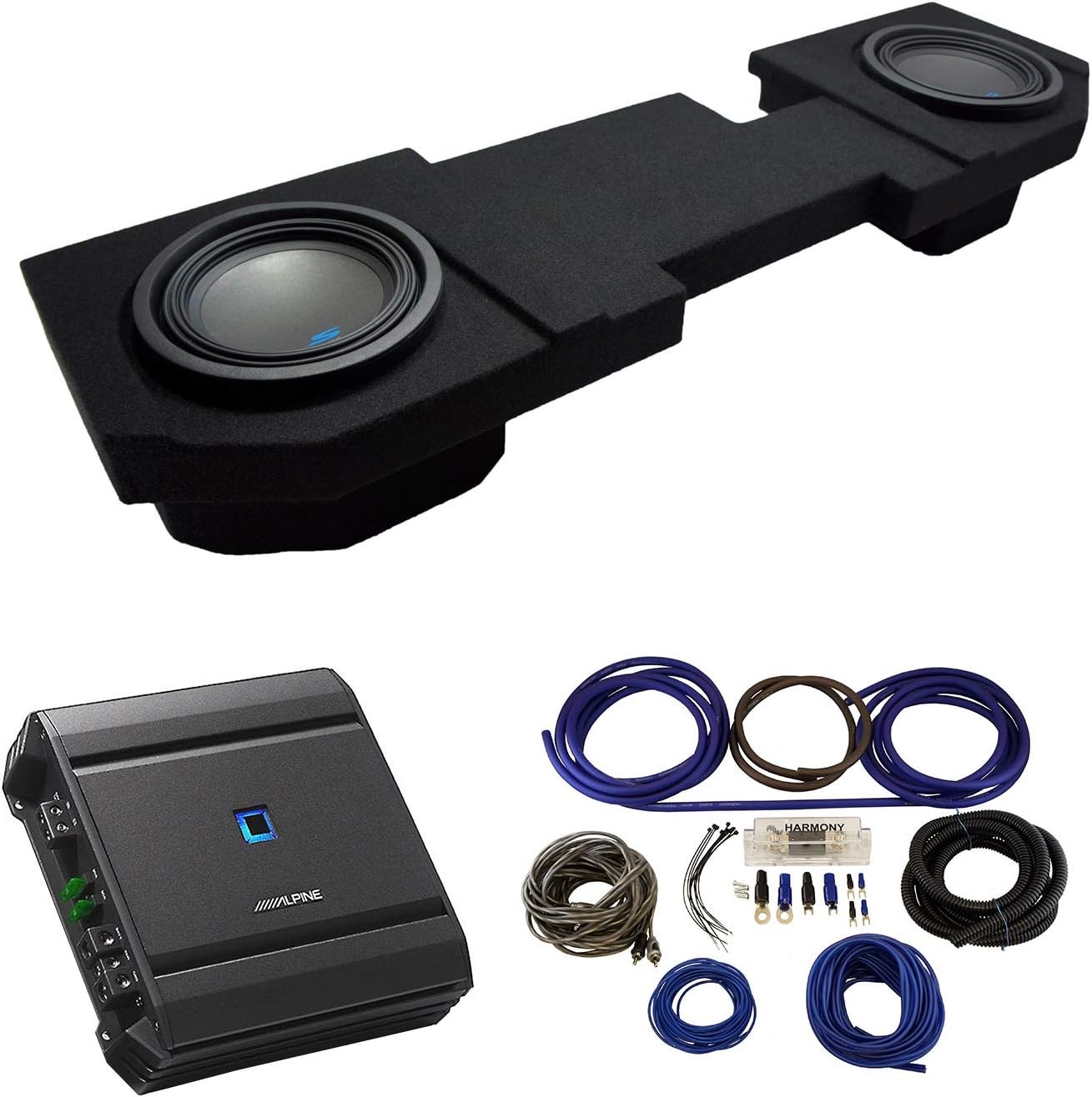 Alpine Bundle Compatible with 2002-2015 Dodge Ram S-W10D2 Dual 10" Loaded Sub Box Enclosure