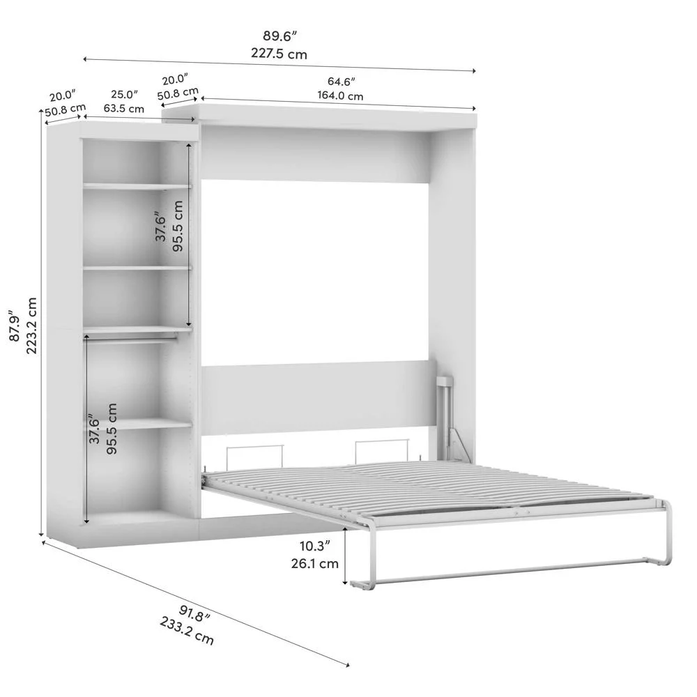 Bestar Nebula Engineered Wood Queen Murphy Bed with Closet Organizer in White