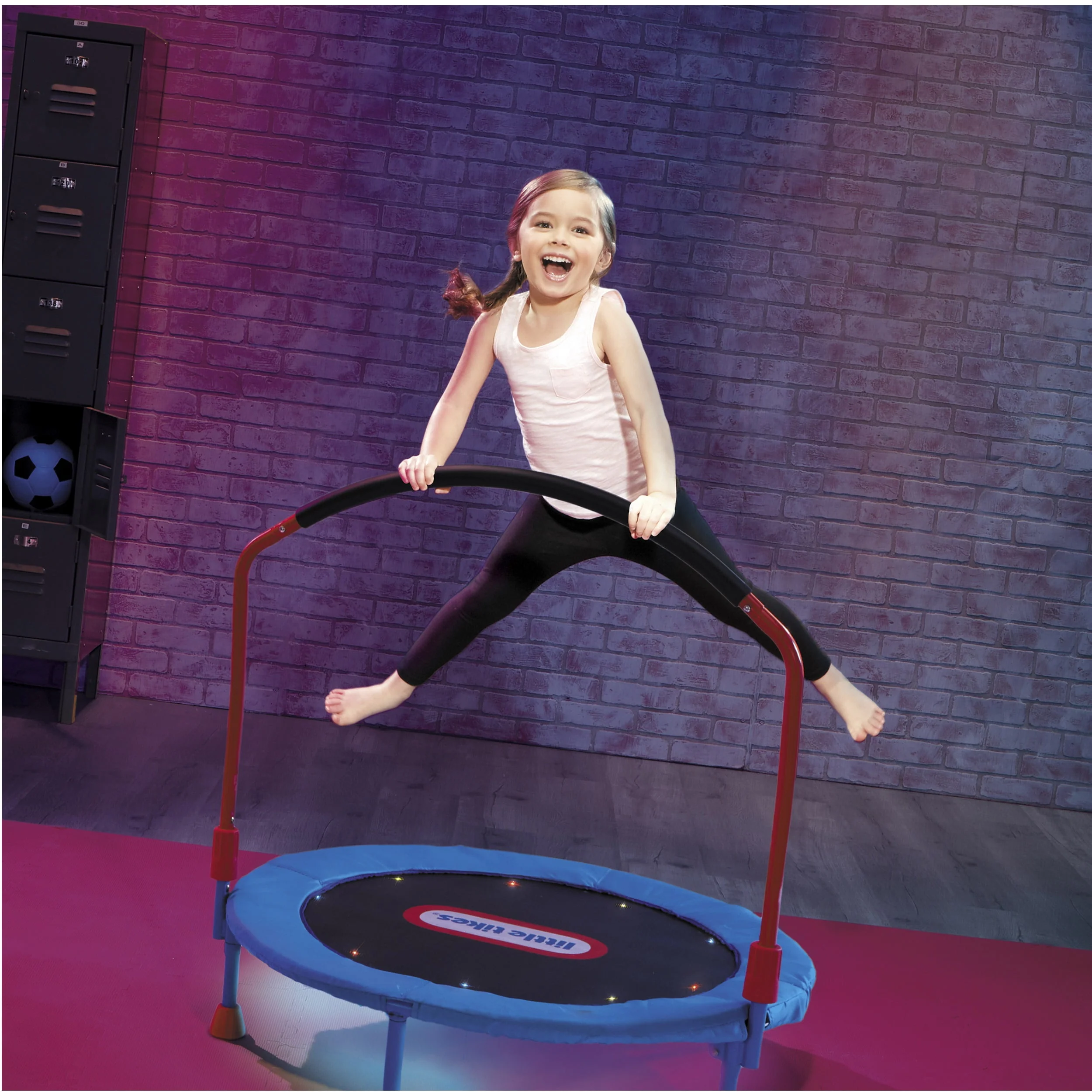 Little Tikes Light-Up 3' Kids Trampoline LED Lights and Folding Padded Handle for Safety and Easy Storage