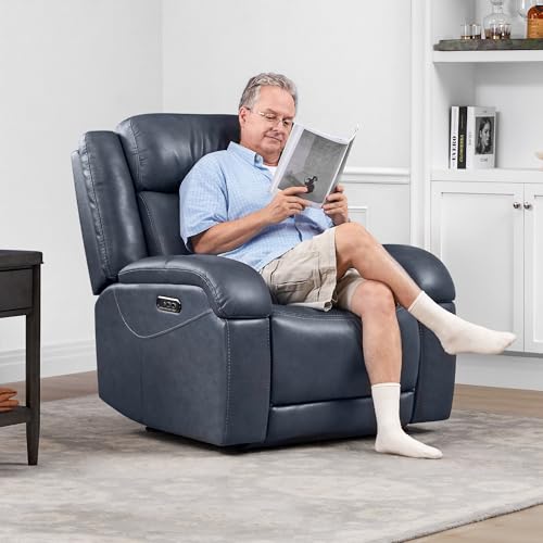 Watson & Whitely Genuine Leather Power Recliner Chairs for Adults, Wall Hugger RV Recliner with Power Headrest & Charging Ports