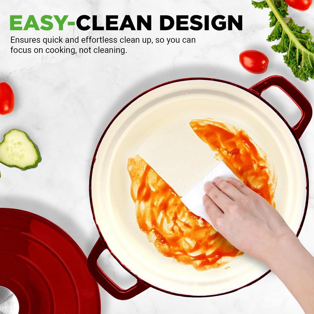 6 Quart Electric Dutch Oven | 1500W 5-in-1 Enamel Coated Cast Iron Pot with Stainless Steel Lid | Precise Temperature Control | Includes 2 Silicone