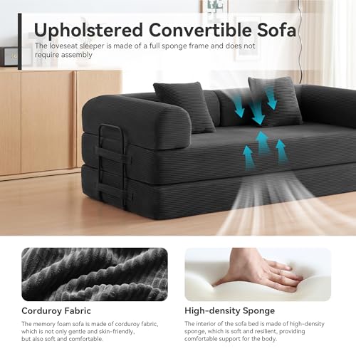 Convertible Sleeper Sofa Bed with Cylindrical Pillow, Comfy Foldable Sofa Bed Compressed Sofa in Box