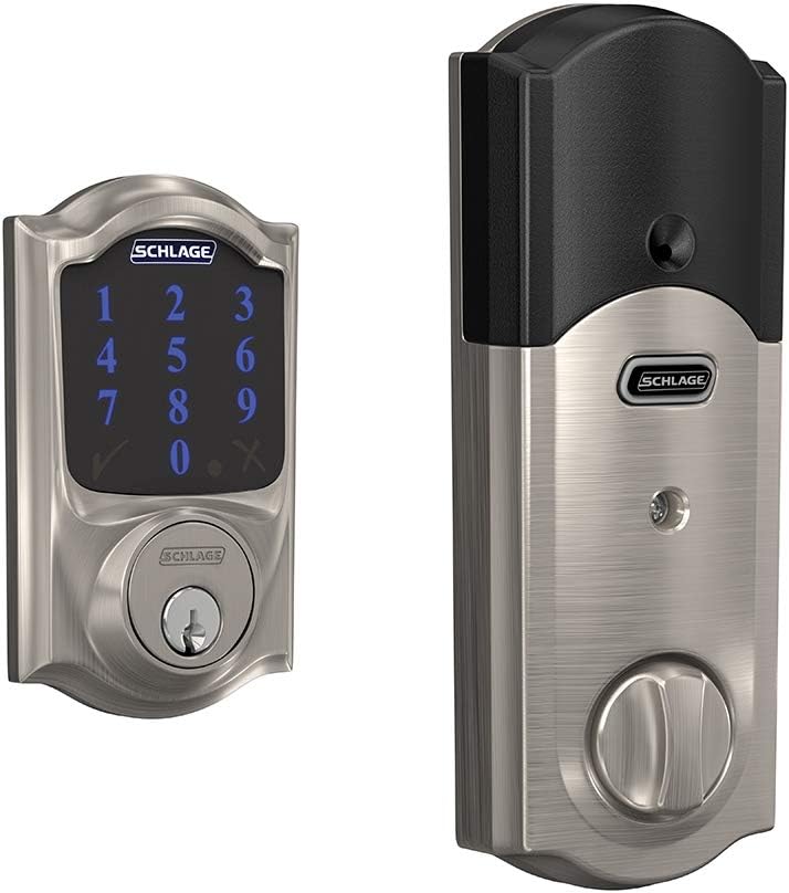 SCHLAGE BE469ZP CAM 605 Connect Smart Deadbolt With Alarm Inbuilt Camelot Trim In Bright Brass