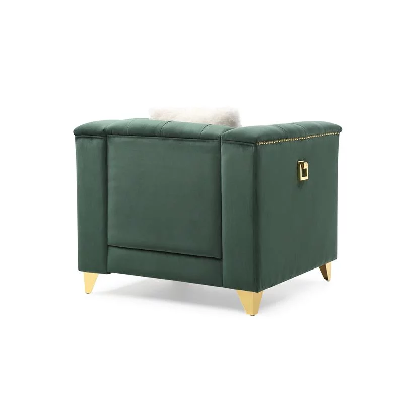 Russell Tufted Upholstery 3Pc Living Room Set Finished in Velvet Fabric in Green