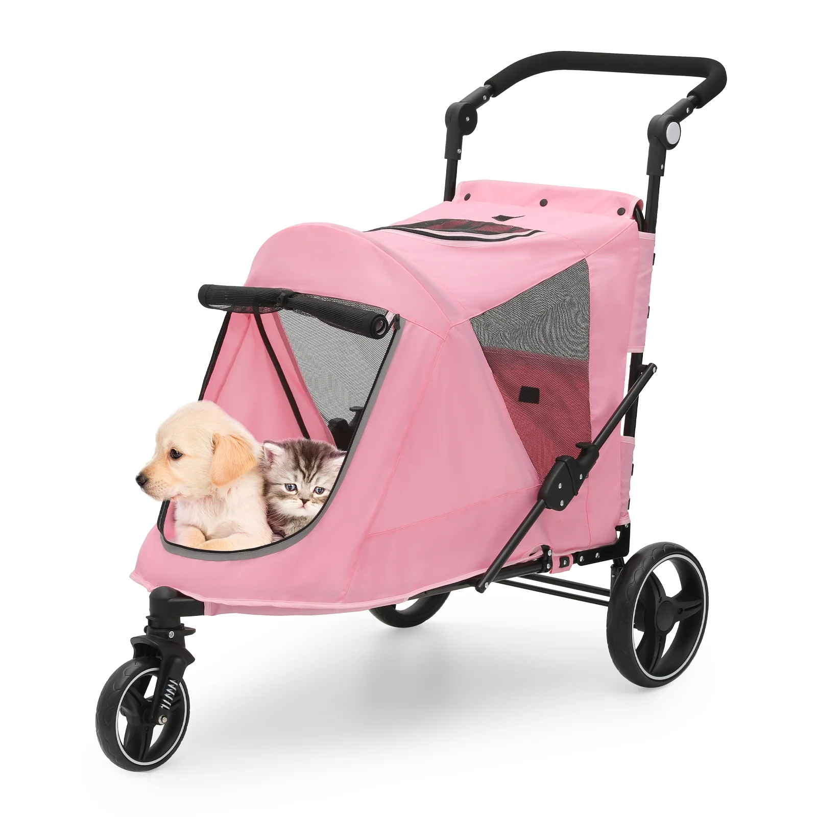 Magshion 3 Wheel Dog Stroller, Pet Stroller for Small Medium Dogs & Cats (Pink) - Curated Treasures Market