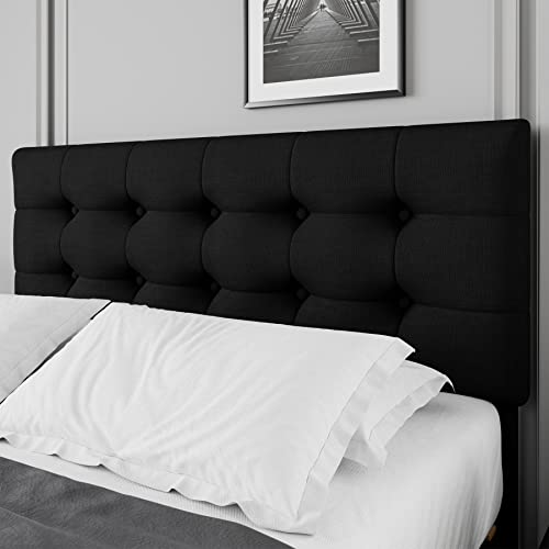 Queen Bed Frame with 4 Storage Drawers and Adjustable Headboard, Upholstered Platform Bed with Button Tufted Design, Strong Wooden Slats Support