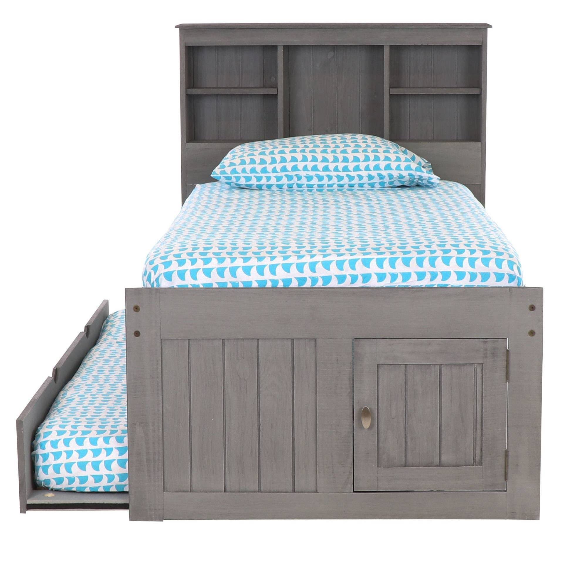 Discovery World Furniture Charcoal Twin Bookcase Bed with 3 Drawers and Trundle