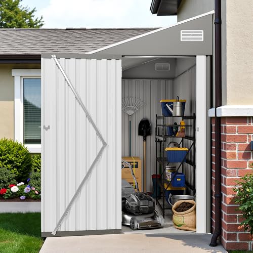 NicBex 6×5 Resin Outdoor Storage Shed with Floor & Window– All-Weather Lockable Small Tool Shed