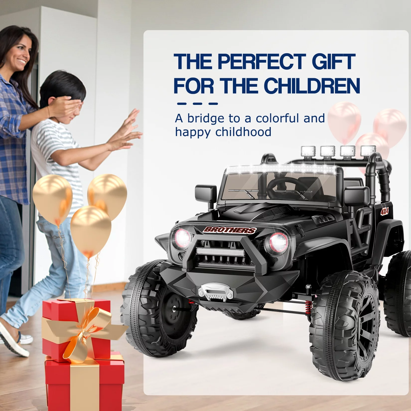 Funcid 24V 2-Seater Kids Ride on Car Truck, 9AH Battery Powered Toy Car with 2x200W Powerful Engine, Parent Remote Control, Large Wheels