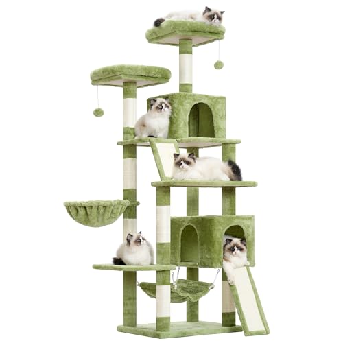 Cat Tree for Indoor Cats, 71'' (180cm) Multi-Level Cat Tower for Large Adult, Sturdy Cat Tree House with 2 Scratching Boards 7 Posts