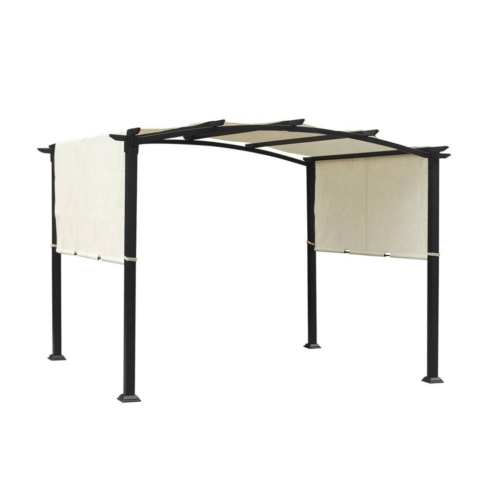 Pergola Gazebo Canopy Sun Shelter with Retractable Shades - 10&x8& - Black