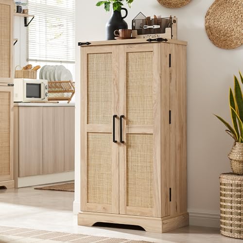 72" Tall Kitchen Pantry, Farmhouse Storage Cabinet with Barn Doors, Organizer, Drawer and Adjustable Shelves, Rustic Wood Cupboard for Kitchen