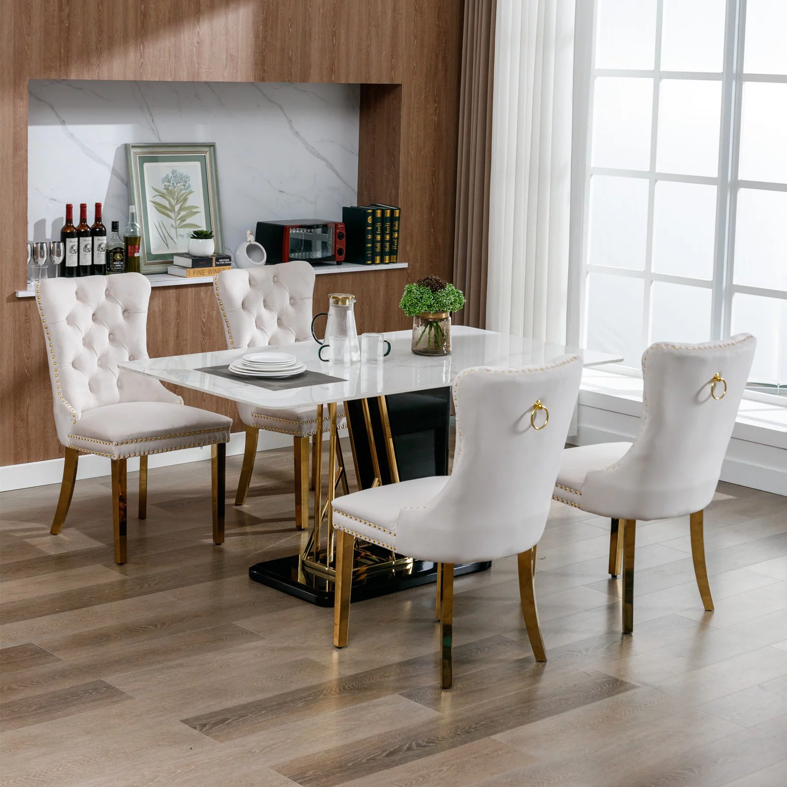 Dining Chairs, Accent Diner Chairs with Nailhead Trim and Back Ring Pull, Velvet Fabric Dining Room Chairs