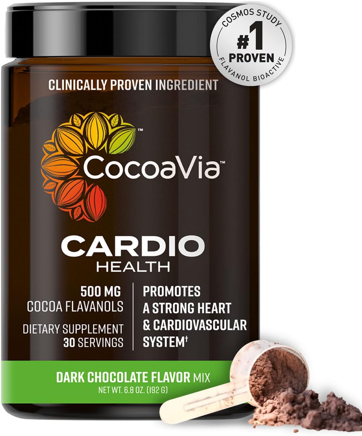 CocoaVia Cardio Health Cocoa Powder, 500mg Cocoa Flavanols, COSMOS Proven ingredient, Healthy Heart, Blood Pressure, Boost Nitric Oxide, Oxygen