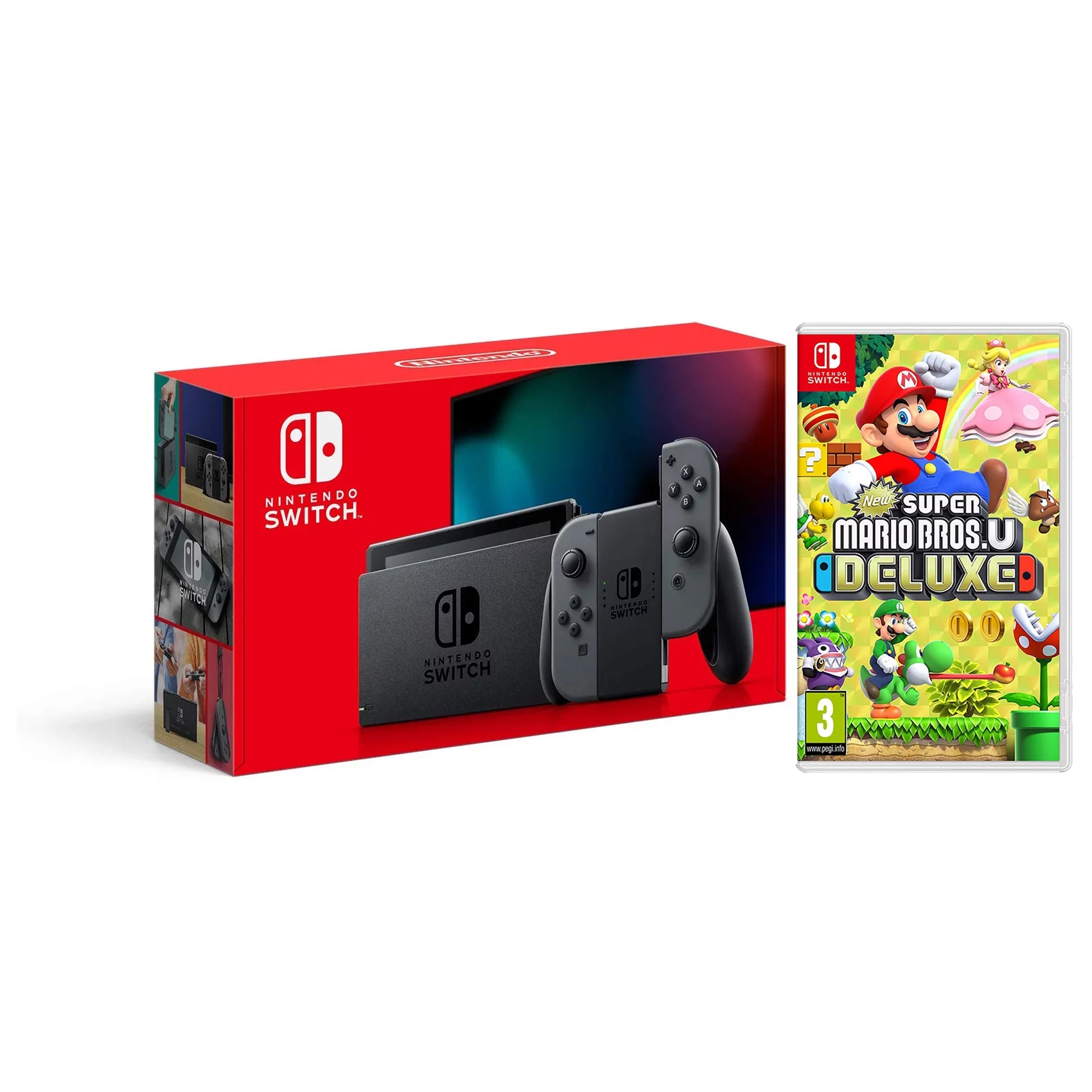 Nintendo Switch 32GB Console - Gray Joy-Con - New Version with New Super Mario Bros. U Deluxe Bundle - Import with US Plug