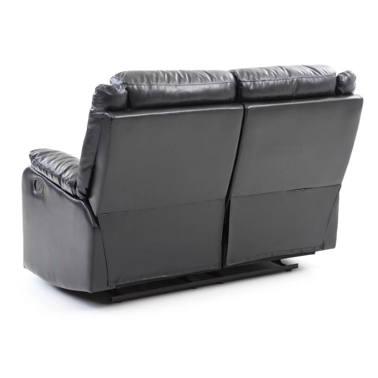 Maklaine Contemporary Faux Leather Double Reclining Loveseat in Black