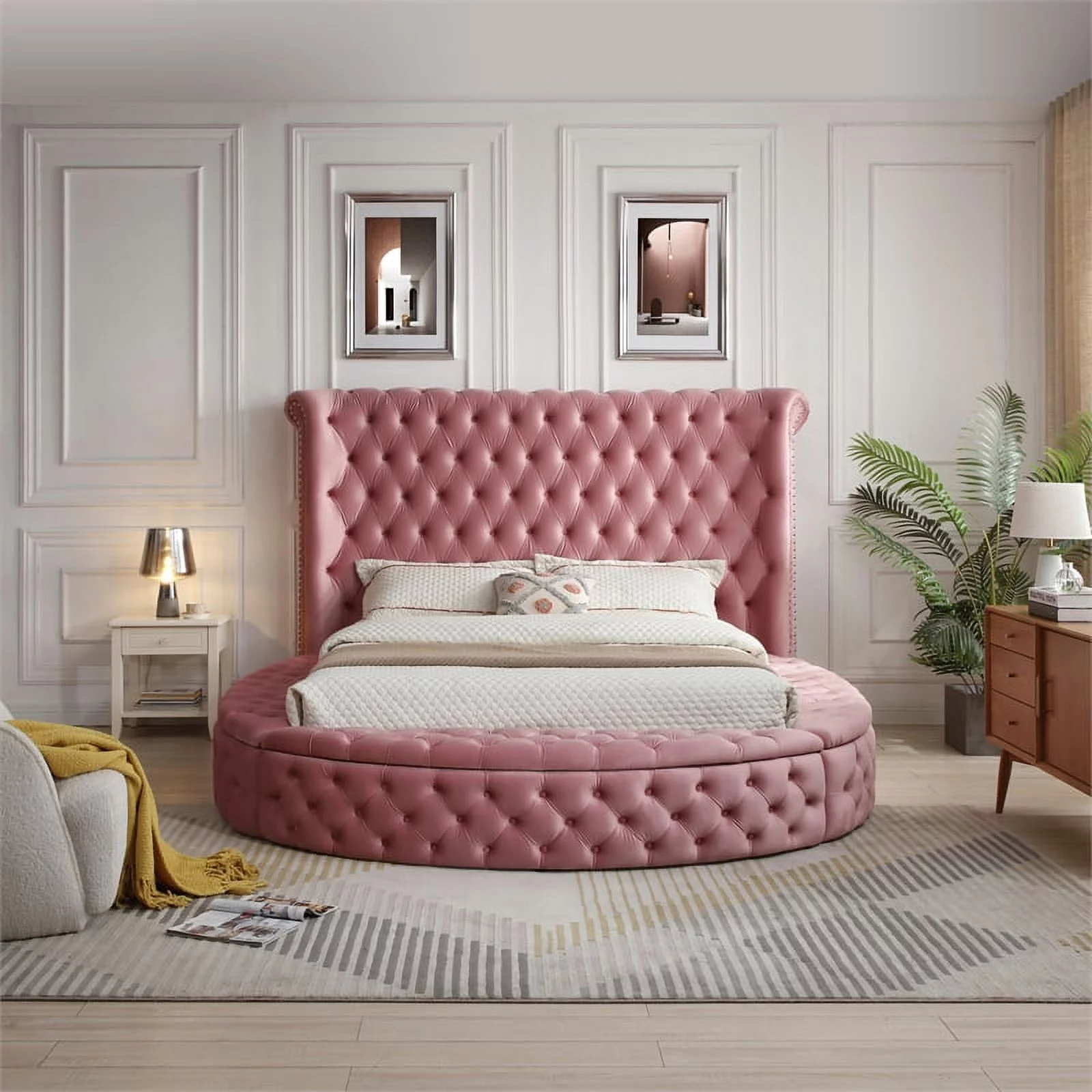 Better Home Products Elizabeth 91 x 101" Velvet Upholstered Queen Bed in Pink
