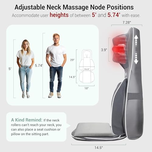 Mynt FSA HSA Eligible 3D Shiatsu Neck and Back Massager for Chair with 10 Deep Kneading Nodes, Back Massage with Heat