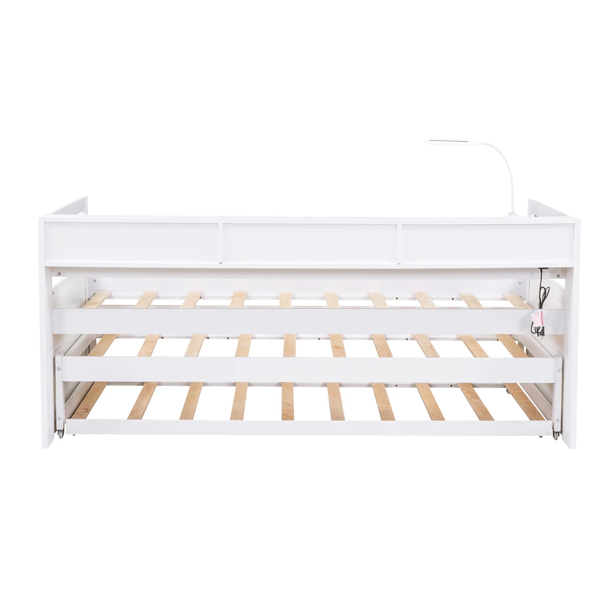 EUROCO Twin Platform Bed with Storage Shelf, Convertible Daybed with Night Light and USB Charging for Kids Teens Adults, 3 Beds in One, White