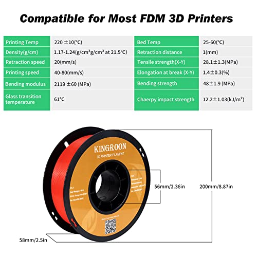 Kingroon PLA 3D Printer Filament, 12Rolls, Dimensional Accuracy +/- 0.03 mm, 12kg Spool(26.4lbs)