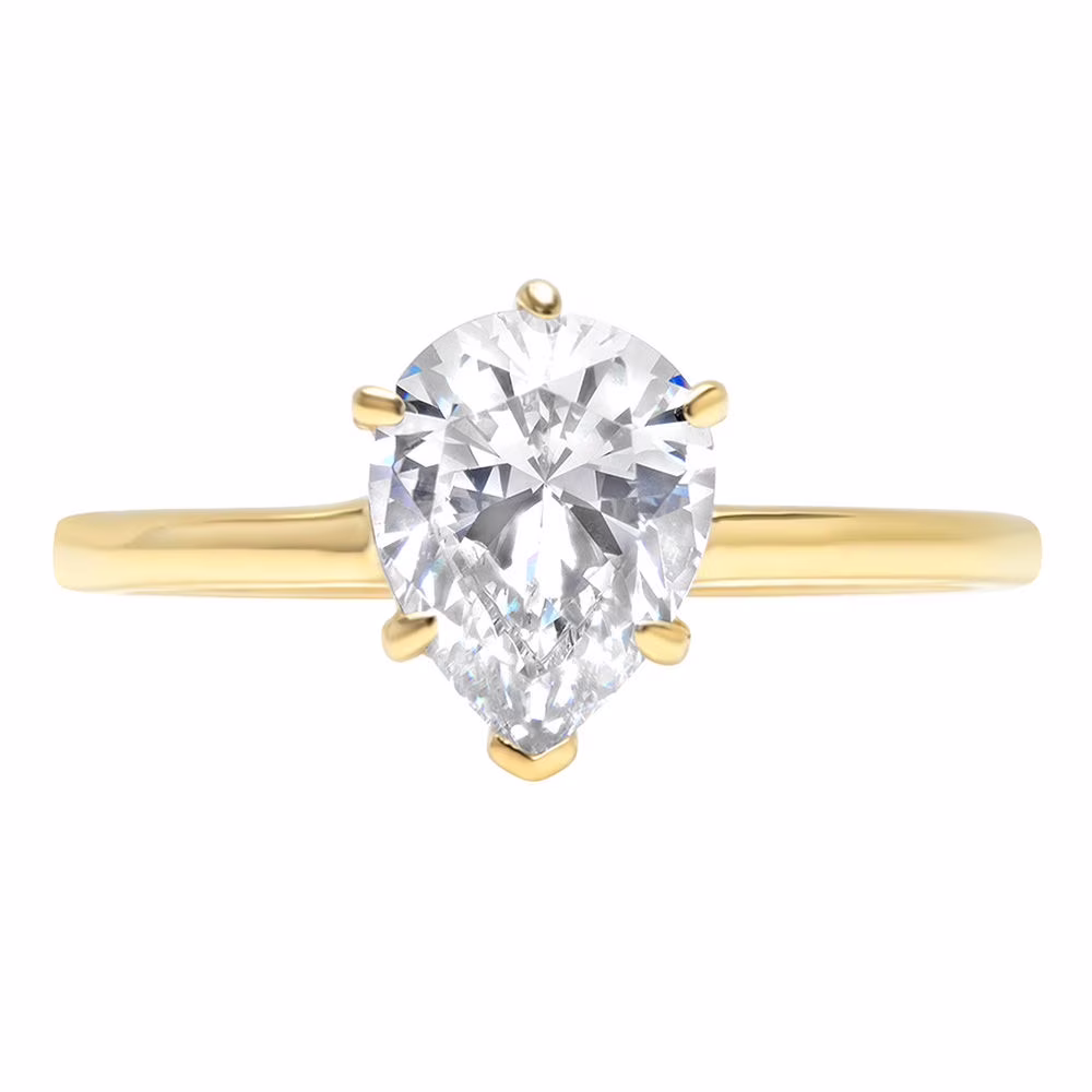 1.0 ct Pear Cut Real Genuine Natural Diamond VS1-VS2 G-H 18K Yellow Gold Solitaire Promise Wedding Statement Engagement Designer Ring size 4