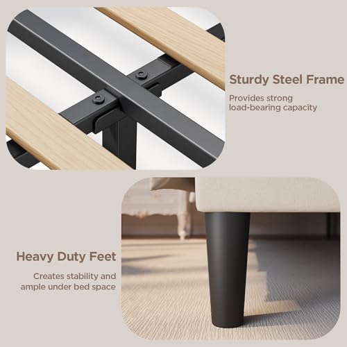 Aiho Queen Size Bed Frame with Headboard, Upholstered Bed Frame with Solid Wooden Slats, Under Bed Storage, No Box Spring Needed, Noise-Free