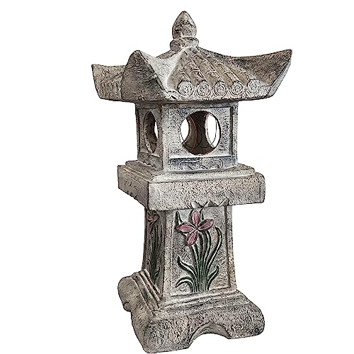 23.6’’High Asian Orchid Pagoda Statue Solar-Powered LED Light Miniature Tower Lantern Garden Decoration Figurines Solar Lamp Outdoor Japanese