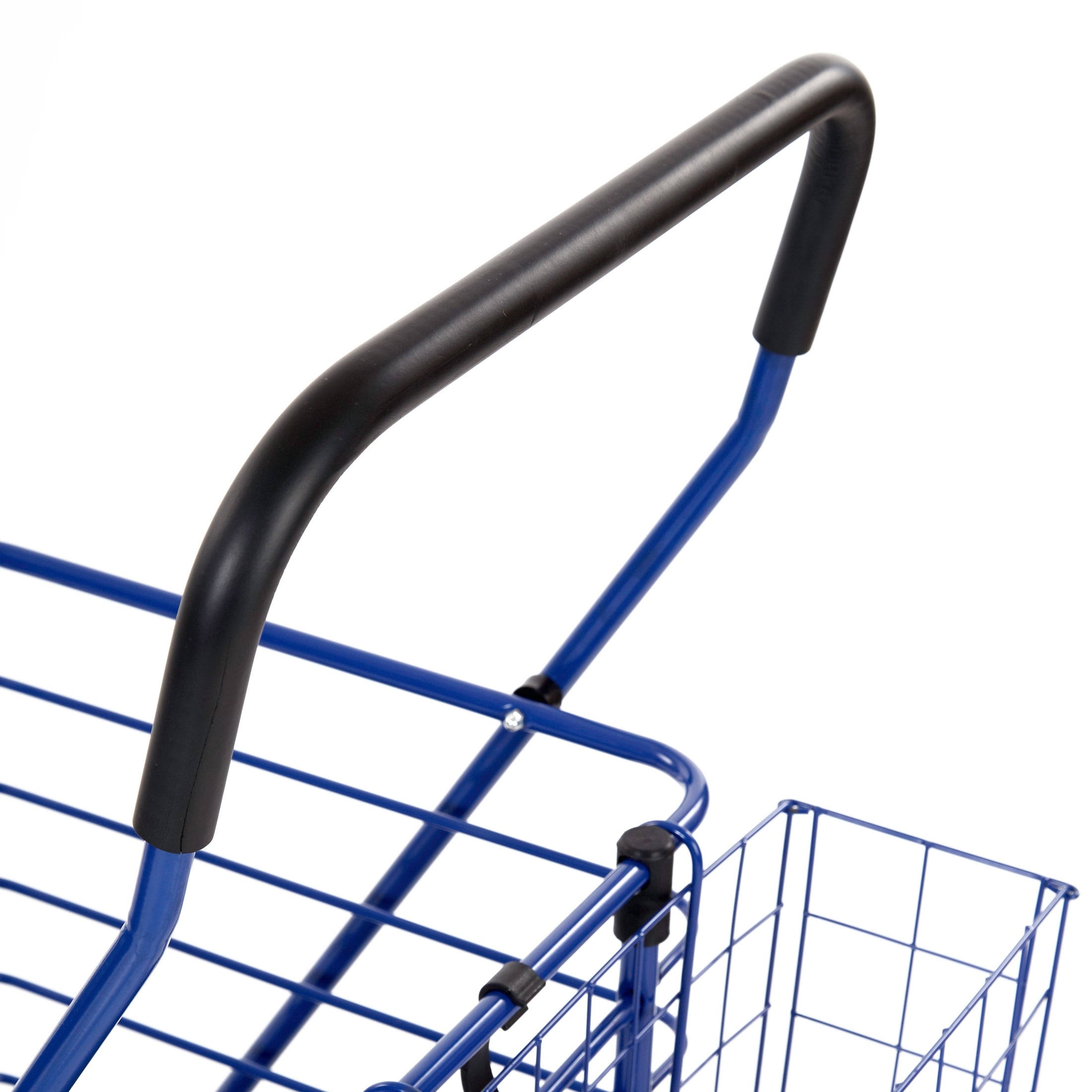 Seville Classics Folding Rolling Steel Wire Basket Trolley Grocery Shopping Cart, Blue