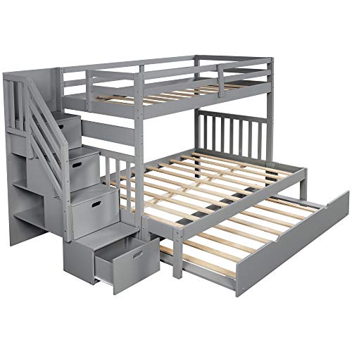 Harper & Bright Designs Stairway Twin Over Twin/Full Bunk Bed with Twin Size Trundle and Drawers