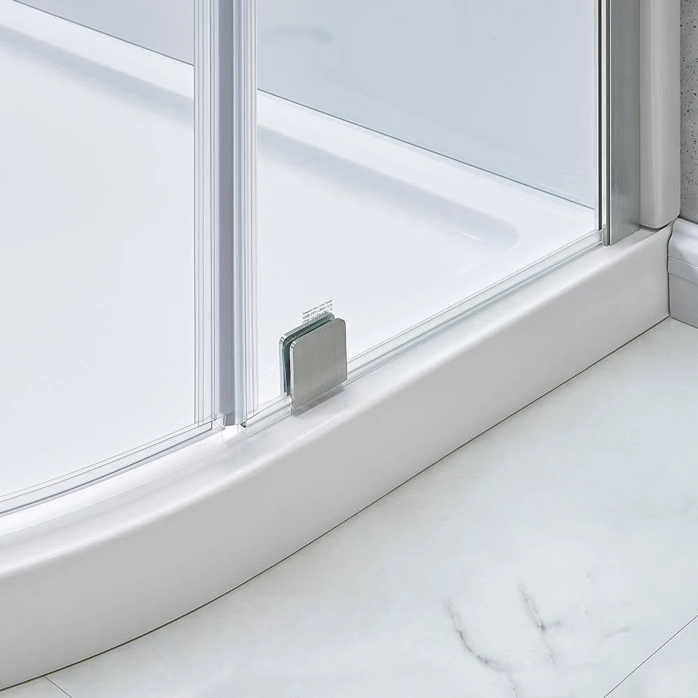 Glacier Bay Shower Stall Kit 34 in. x 76.40 in. Corner Drain Satin Nickel White GBSH133