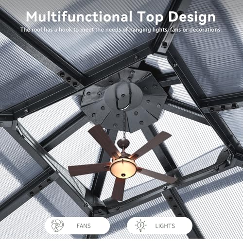 Aoxun 12'x10' Hardtop Gazebo, Aluminum Frame Permanent Pavilion with Curtains and Netting, Outdoor Polycarbonate Double Roof Canopy