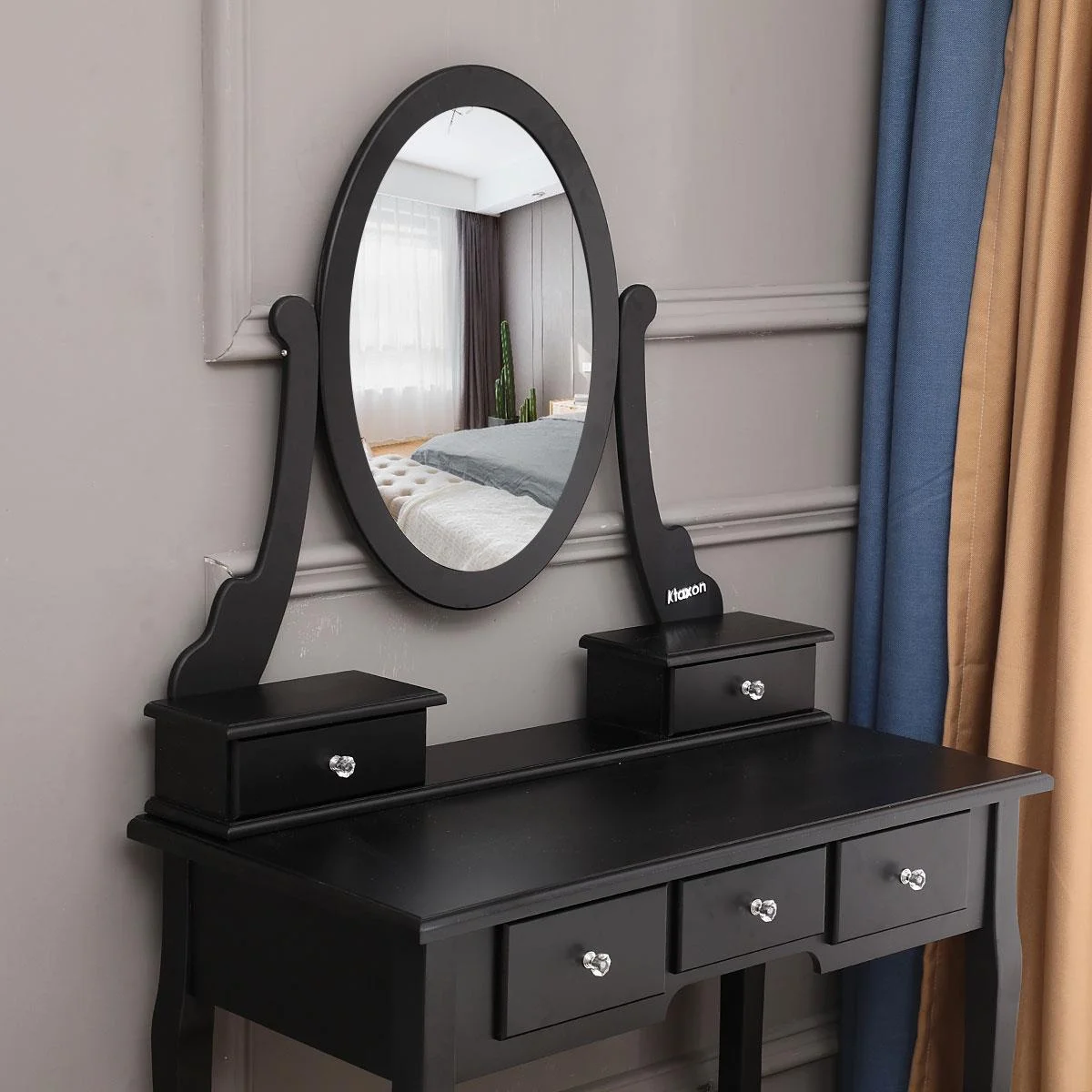 Ktaxon Vanity Makeup Dressing Table Set W/Stool, Black