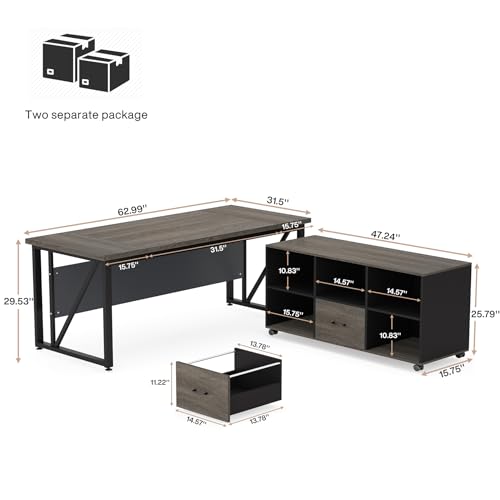 Tribesigns 63 inches Executive Desk and 47" lateral File Cabinet