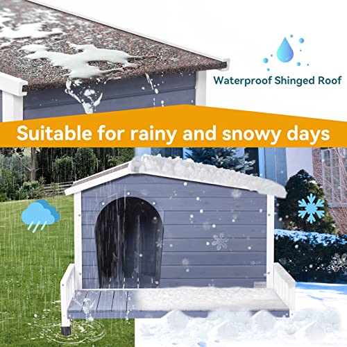 Outdoor Wooden Dog House,Waterproof Kennel with Deck and Sloped Roof,High Stability Pet Dog Cage for Small/Medium Puppy