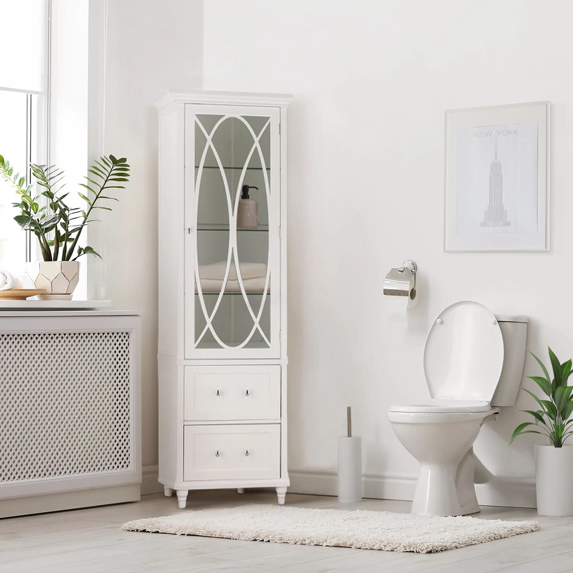 Teamson Home Wooden Bathroom Floor Cabinet Linen 2 Drawer White ELG-636S