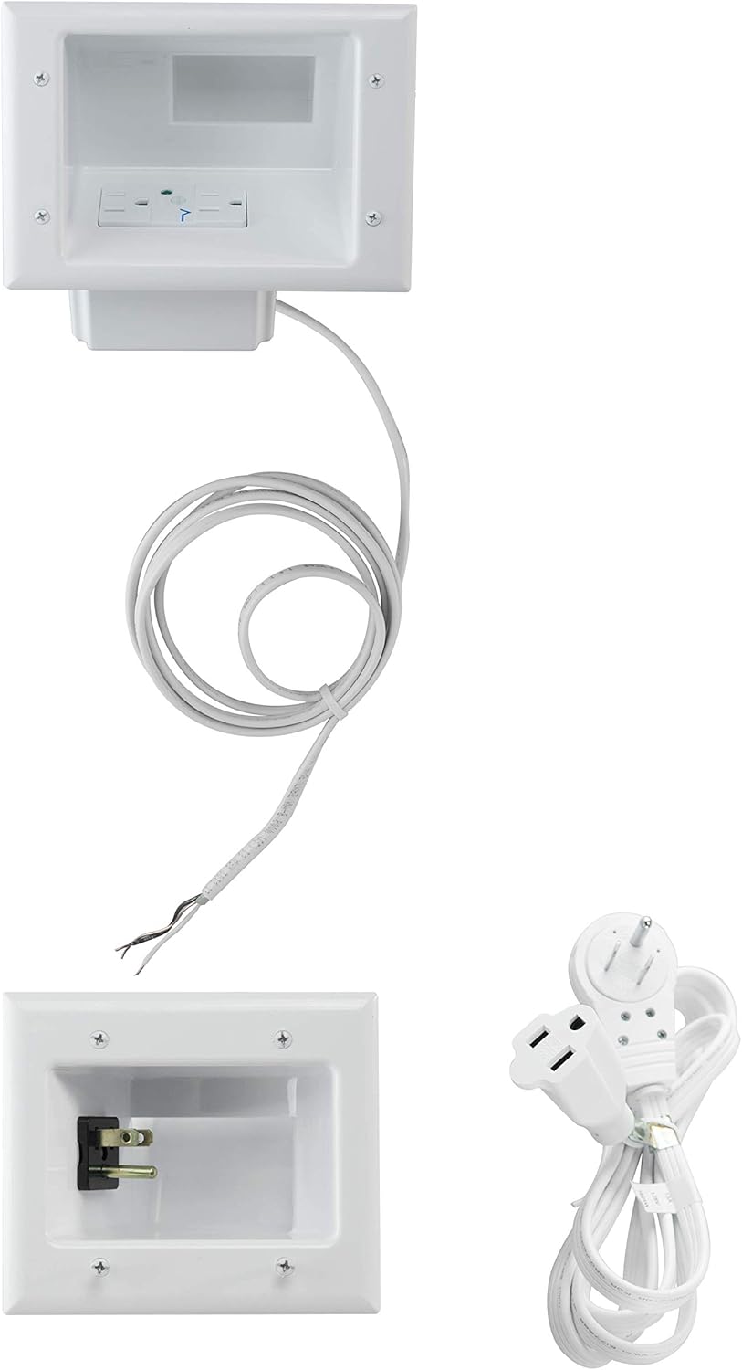 DataComm 50-6623-WH-KIT Flat Screen TV Cable Concealer Kit with Power Solution for In Wall Cable Management – Hides TV Cables Behind Wall Pack of 2